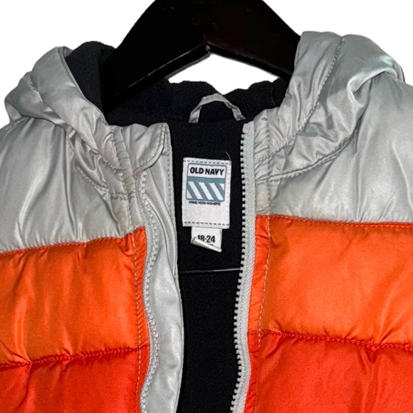 Old Navy Puffer Zipper Orange Gray Toddlers Jacket Size  18-24 M - Picture 14 of 16